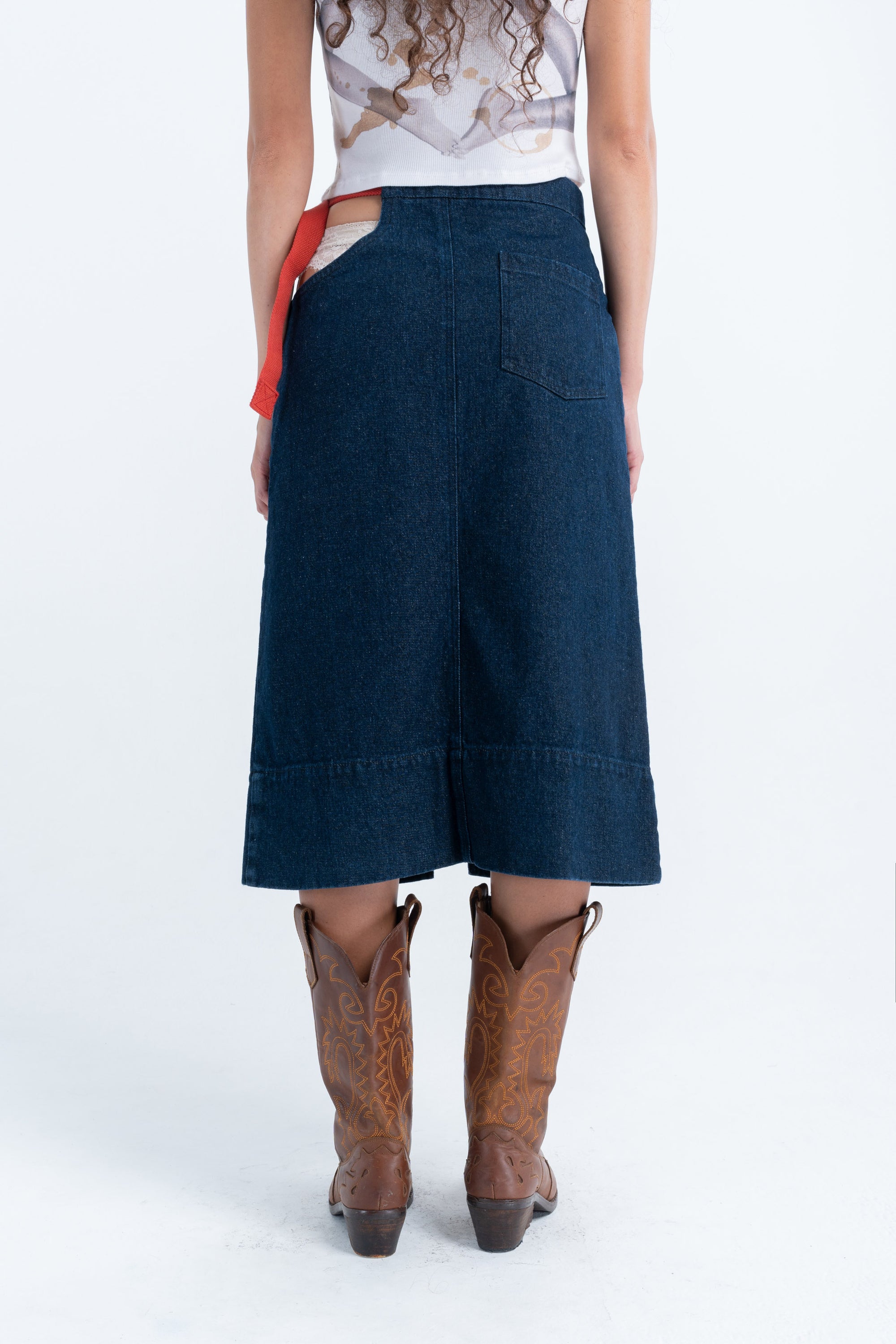 Arthur Apparel Cut-out Midi Denim Skirt