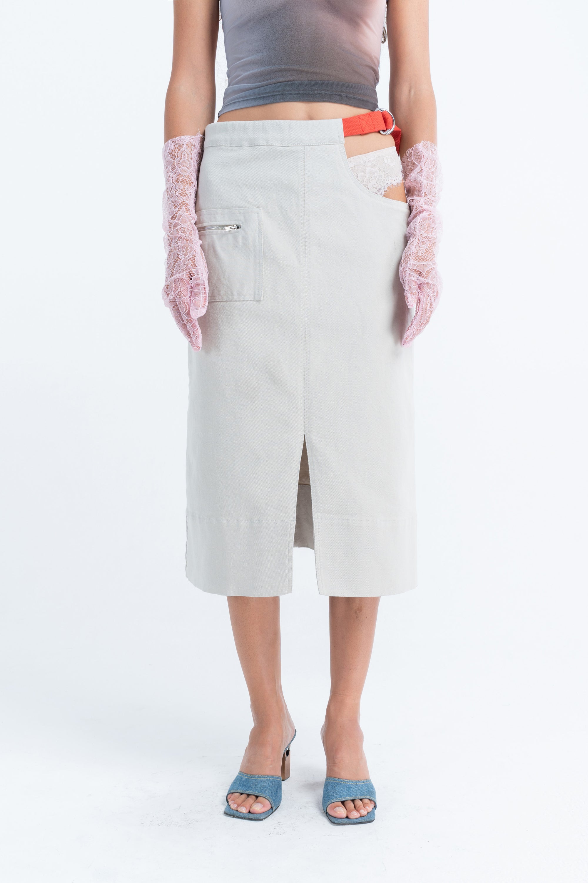 Arthur Apparel Cut-out Midi Off-White Skirt