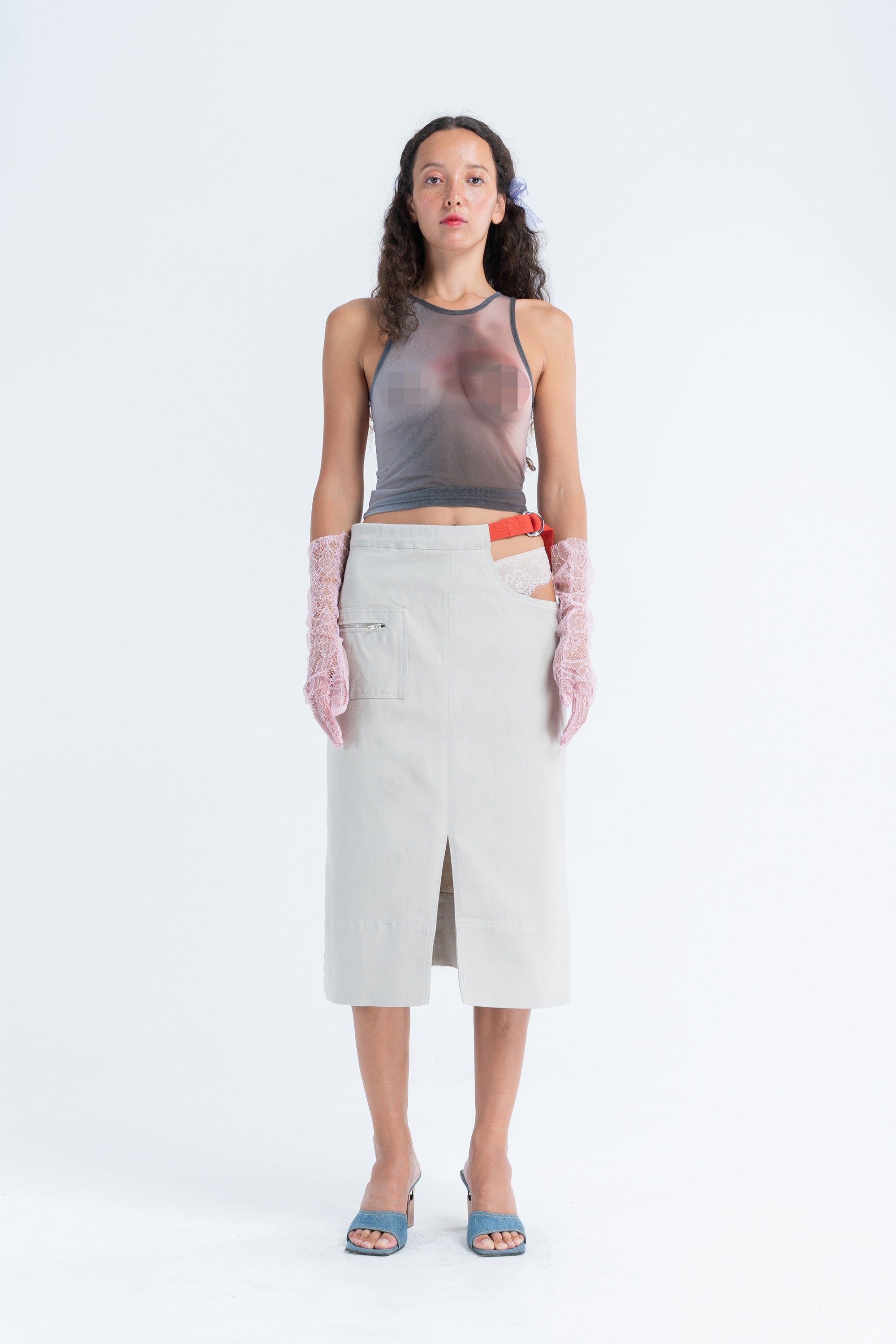 Arthur Apparel Cut-out Midi Off-White Skirt