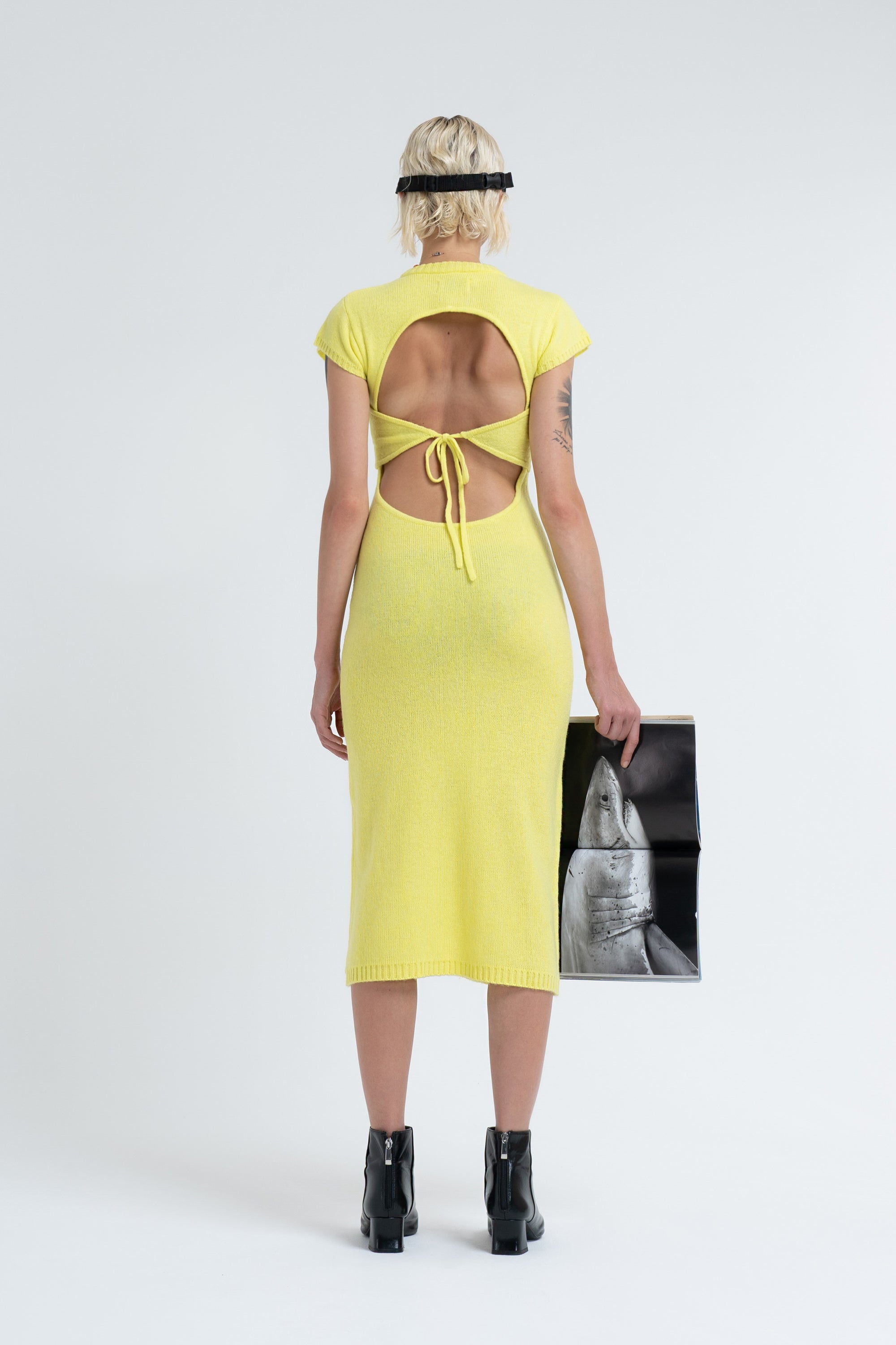 Arthur Apparel Lemon Sublime Fitted Midi Dress with Ribbed Neck and Hem in Knit