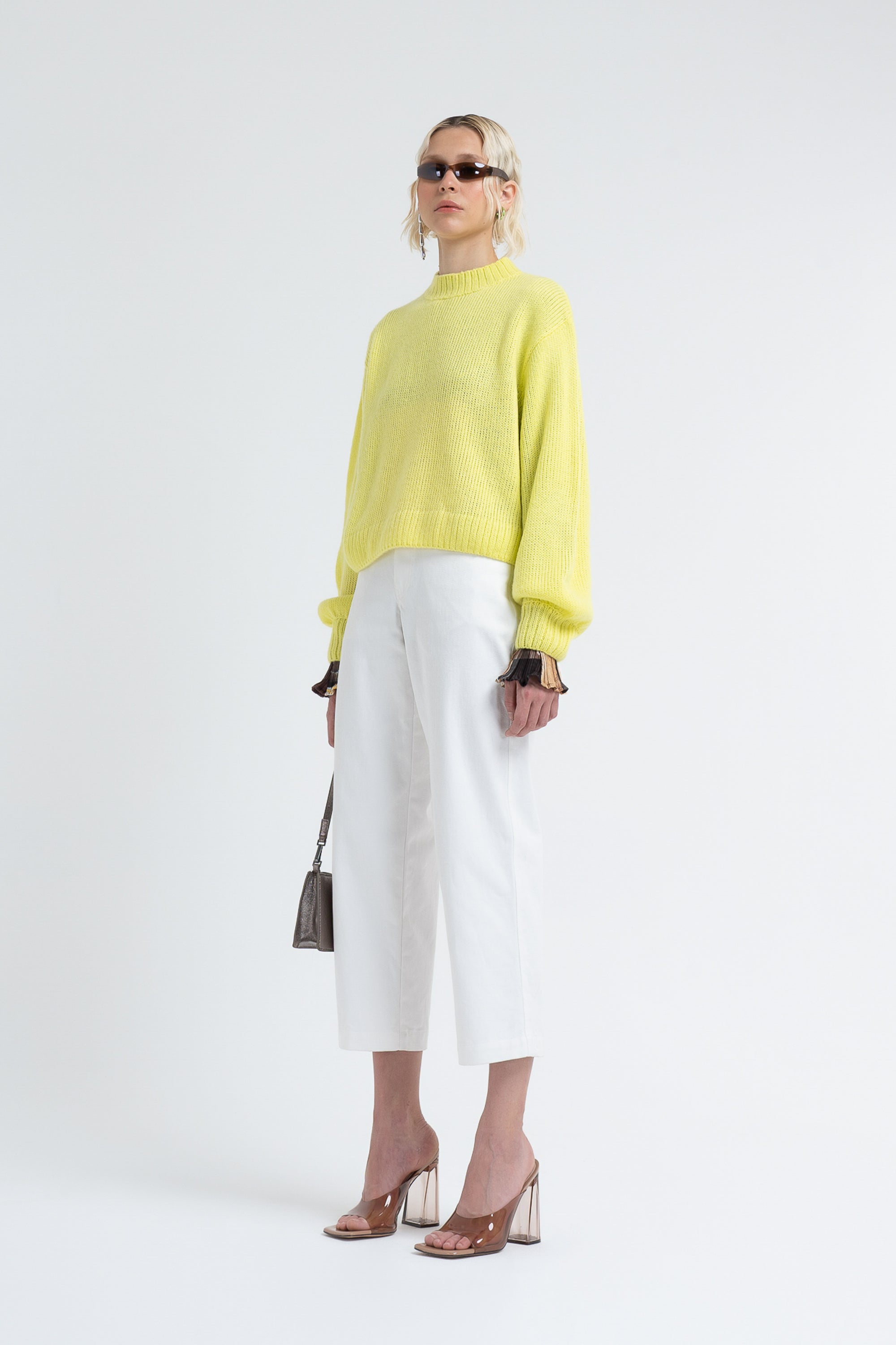 Arthur Apparel Lemon Sublime Cropped Oversized Sweater with Dropped Shoulder in Acrylic Jersey Knit