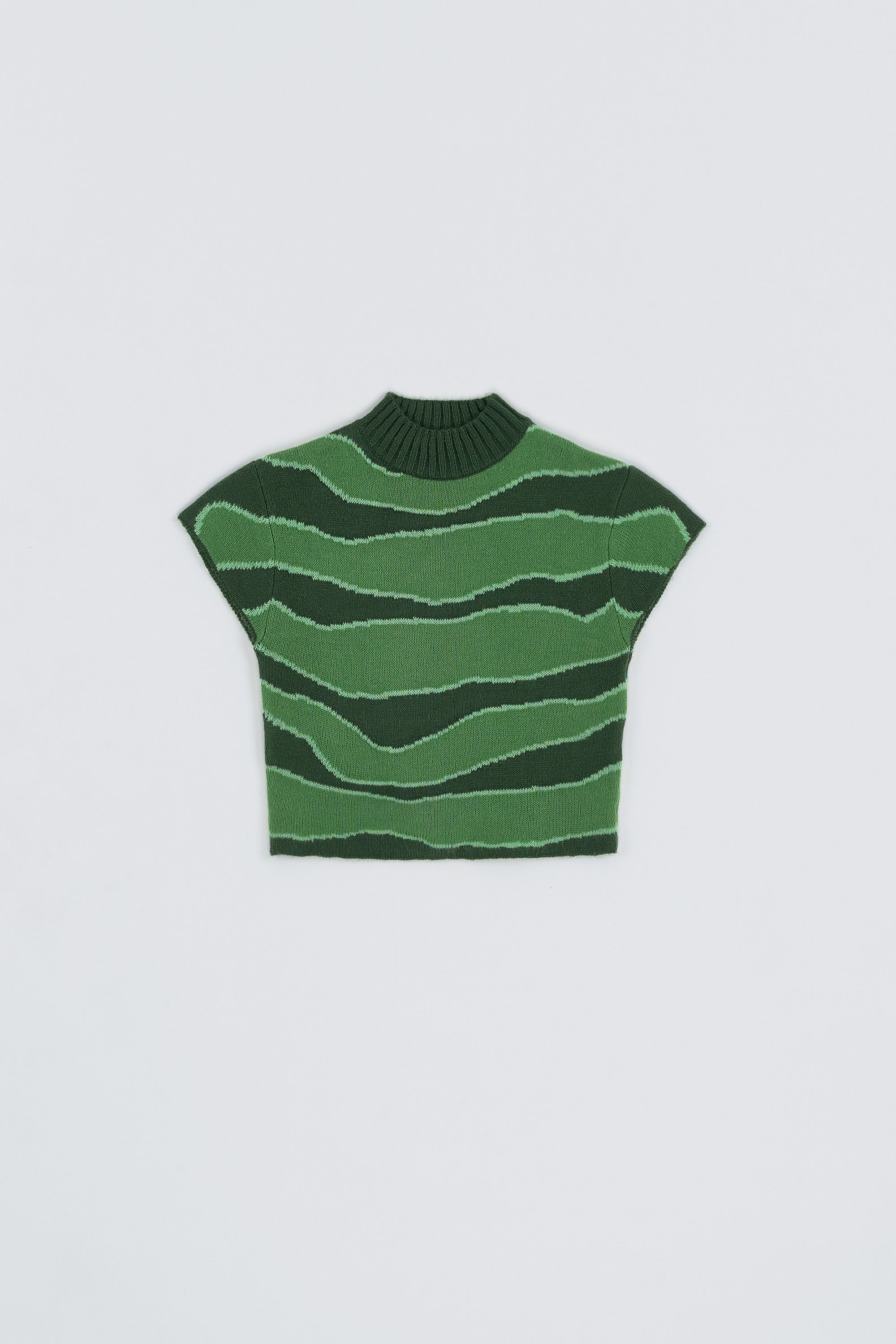Arthur Apparel Green Nori Slim Fit Cropped Mock-Neck T-Shirt in Acrylic Jersey Knit