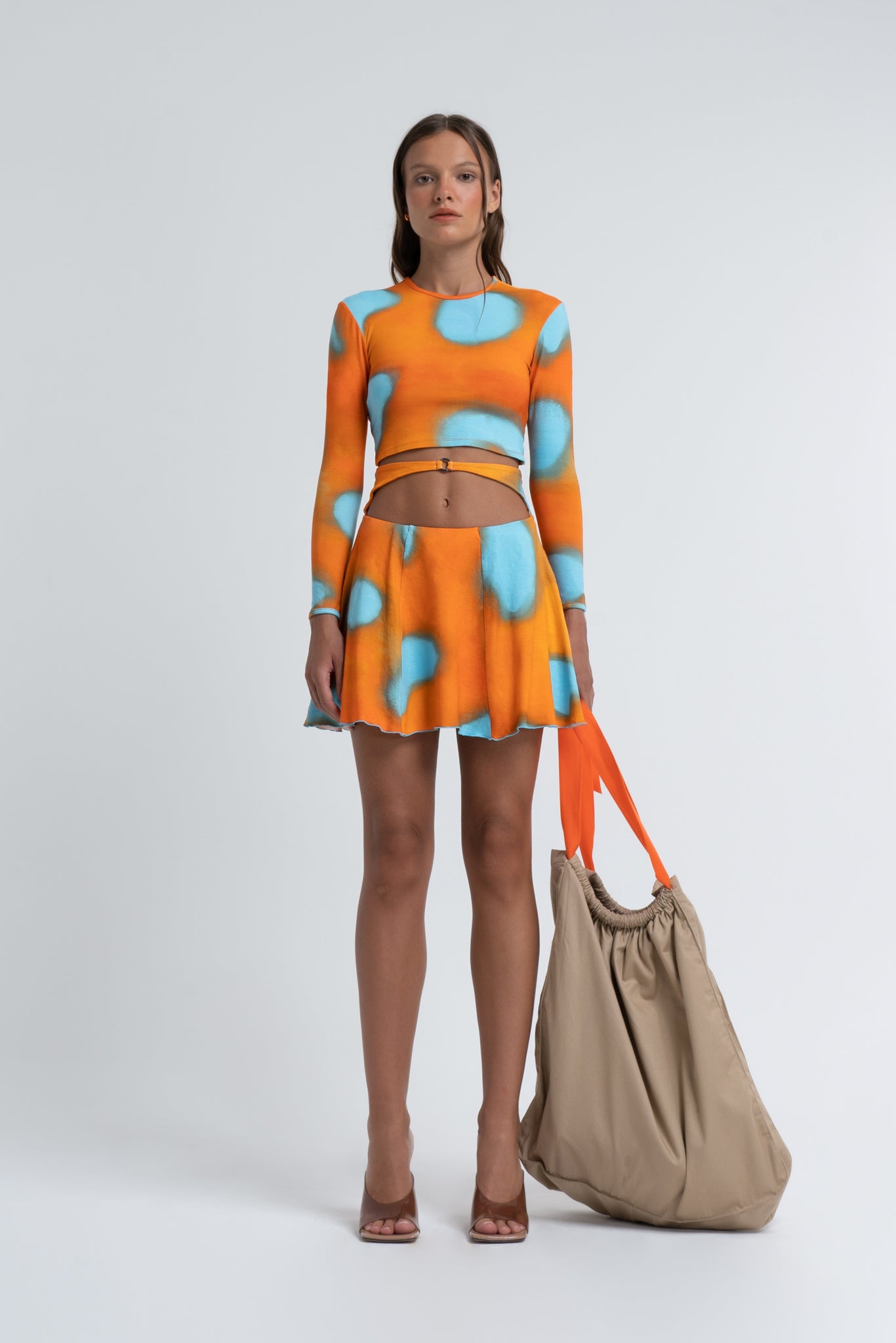 Arthur Apparel Orange Blue Prints Flare Mini Cotton Skirt