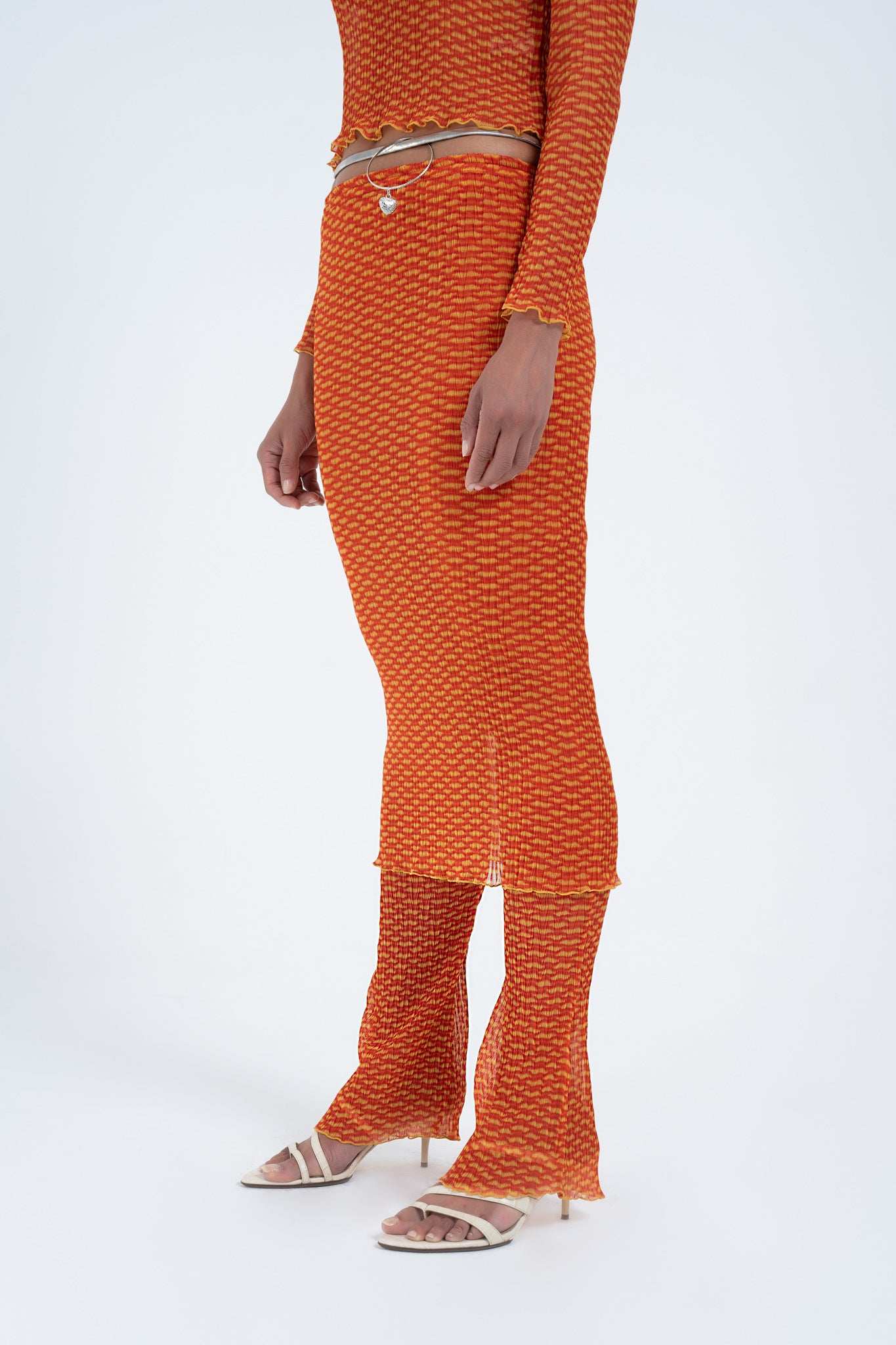 Arthur Apparel Orange Printed Pleated Midi Skirt Swimwear Outer in Polyester