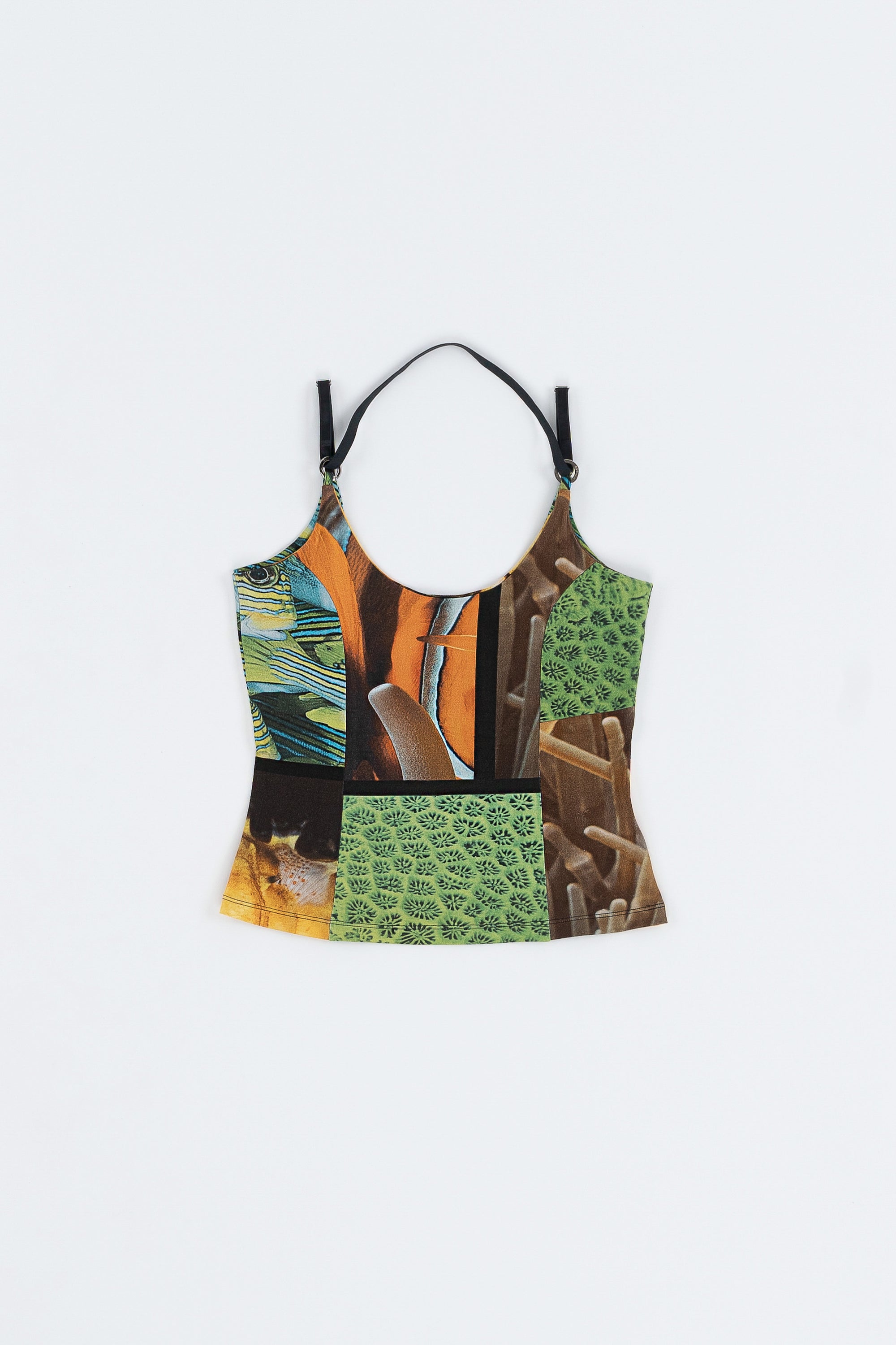 Arthur Apparel Fish Party Slim Fit Singlet Top with Adjustable Straps and Ring Detail in Bamboo Cotton