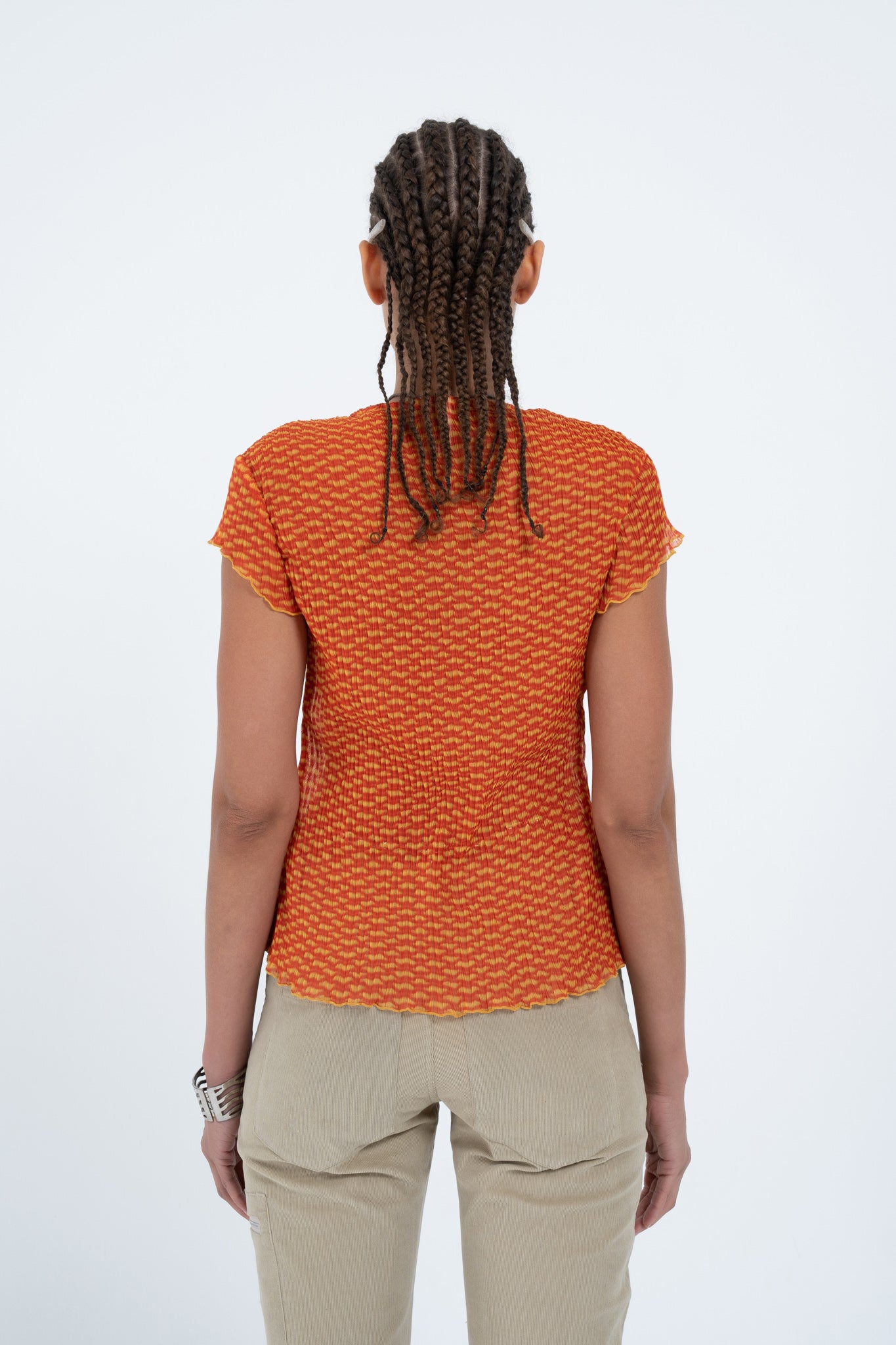 Arthur Apparel Orange Pleated Short Sleeve Tie top Swimwear Outer in Polyester