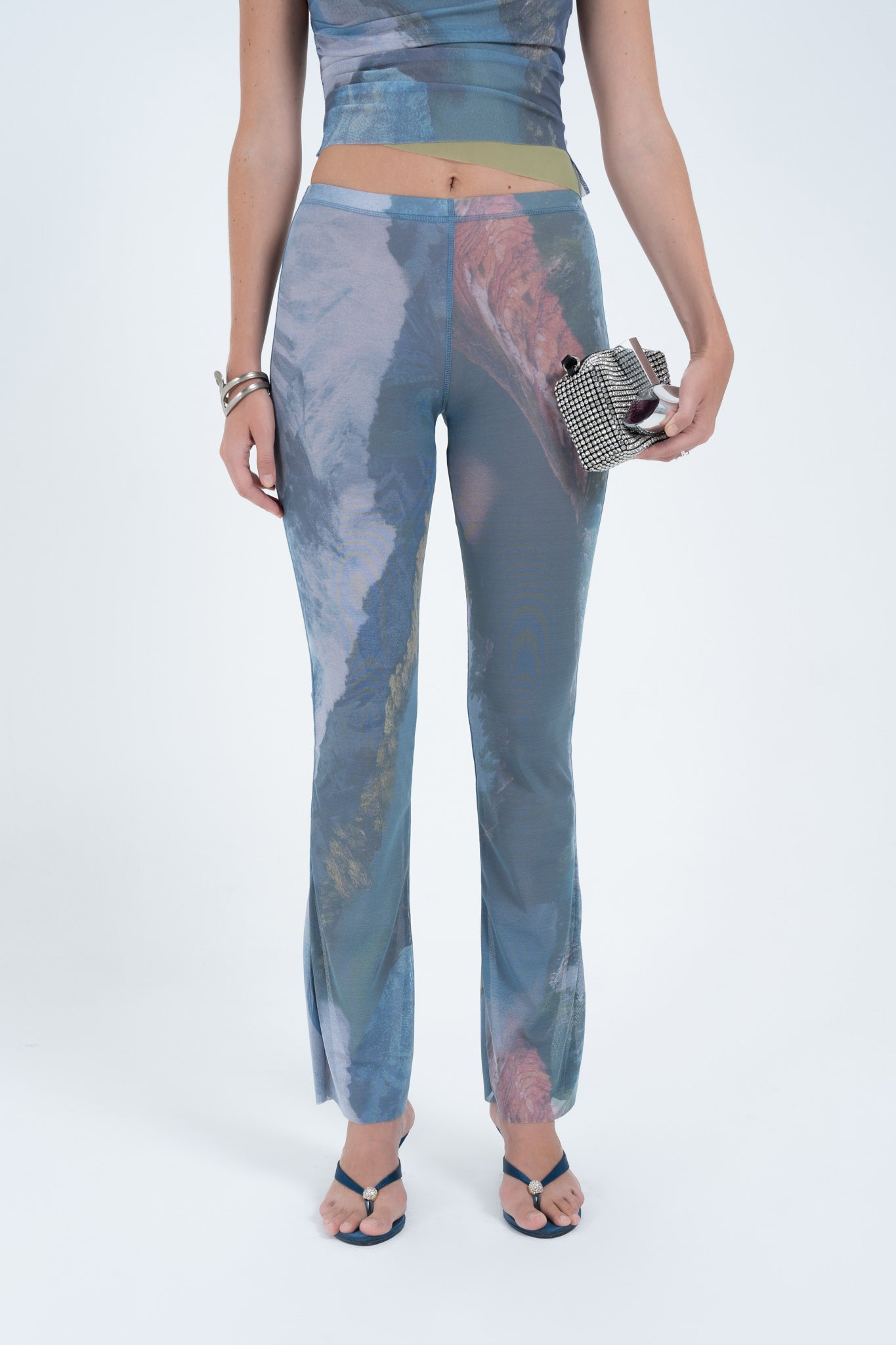 Arthur Apparel Blue Mesh Printed Nylon Flatlock Pant Swimwear Outer